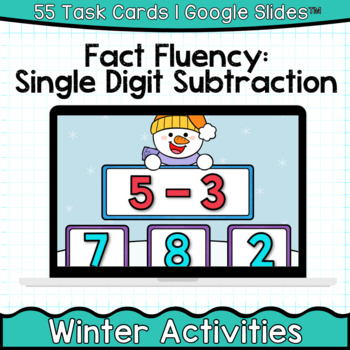 Preview of Fact Fluency: Single Digit Subtraction (Winter Theme) I Google Slides™