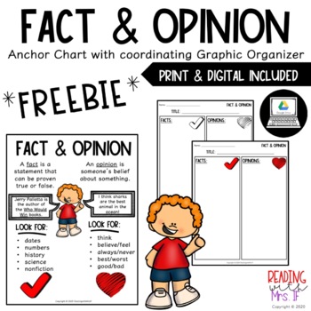 Preview of Fact & Opinion Anchor Chart with Graphic Organizer (PRINT & DIGITAL)