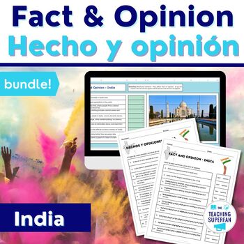 Preview of Fact Opinion Worksheet & Game -India- Bilingual Spanish hecho-opinión BUNDLE