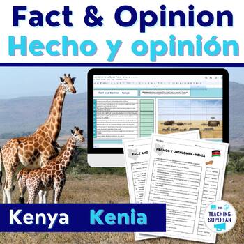 Preview of Fact Opinion Worksheet & Game -Kenya- Bilingual Spanish hecho y opinión BUNDLE