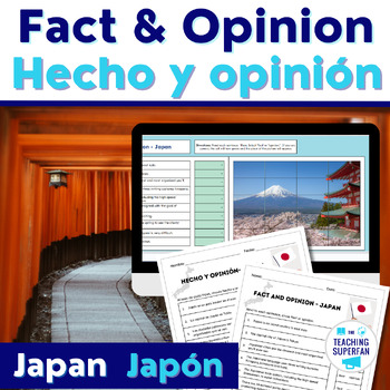 Preview of Fact Opinion Worksheet & Game -Japan - Bilingual Spanish hecho y opinión BUNDLE