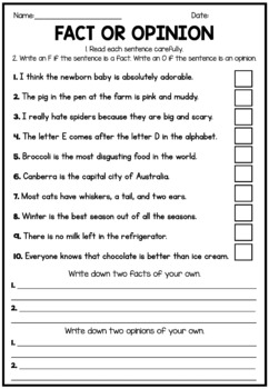 Fact Or Opinion - Worksheet by Pink Tulip Teaching Creations | TpT