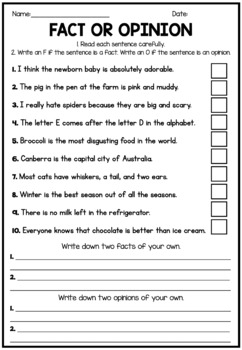 Fact Or Opinion Worksheet By Pink Tulip Teaching Creations Tpt