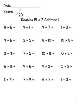 Fact Practice: Doubles Plus 2 Addition & Subtraction by Becca Giese