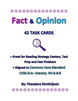 Preview of Fact and Opinion: 42 Common Core CCSS. ELA- Literacy. RH. 6-8.8 Task Cards
