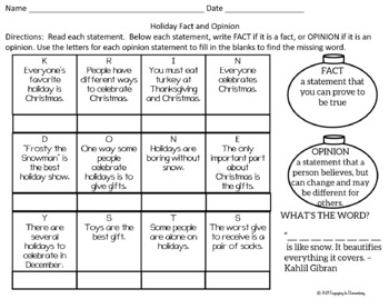 Fact and Opinion - Christmas by Engaging in Elementary | TPT
