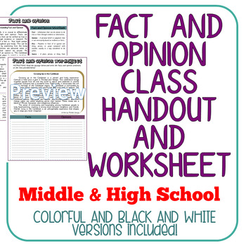 Preview of Fact and Opinion Class Handout and Worksheet / Easel Activity / Printable