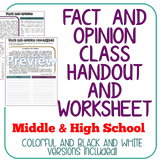 Fact and Opinion Class Handout and Worksheet / Easel Activ
