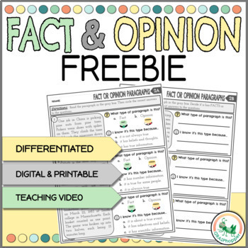 Preview of Fact and Opinion Differentiated Task Cards and Anchor Chart Activity