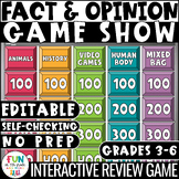 Fact and Opinion Game Show Review Game | Test Prep Reading