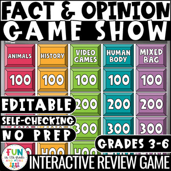 Preview of Fact and Opinion Game Show Review Game | Test Prep Reading Review Game | Digital