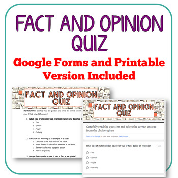 Preview of Fact and Opinion MCQ / Google Form / Printable Version / Answer Sheet Included