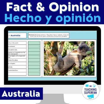 Preview of Fact and Opinion Self Checking Mystery Picture - Australia - Bilingual