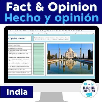 Preview of Fact and Opinion Self Checking Mystery Picture - India - Bilingual