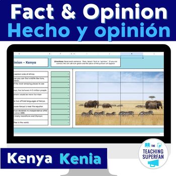 Preview of Fact and Opinion Self Checking Mystery Picture - Kenya - Bilingual