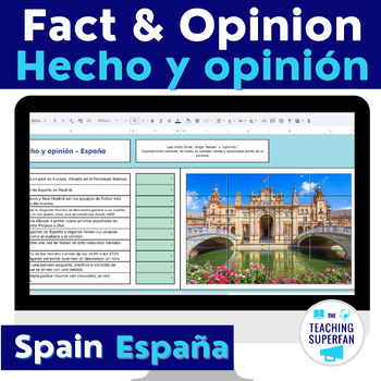 Preview of Fact and Opinion Self Checking Mystery Picture - Spain - Bilingual