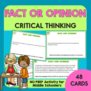 Preview of Fact and Opinion Task Cards | Critical Thinking Activity for Middle School