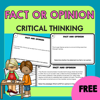 Preview of Fact and Opinion Task Cards | Critical Thinking Activity for Middle School