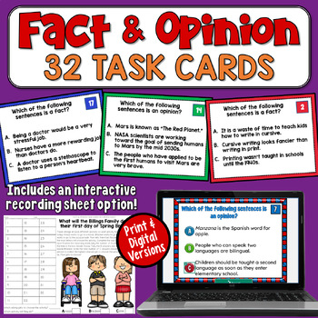 Preview of Fact and Opinion Task Cards: Practice Activity for 3rd and 4th Grade