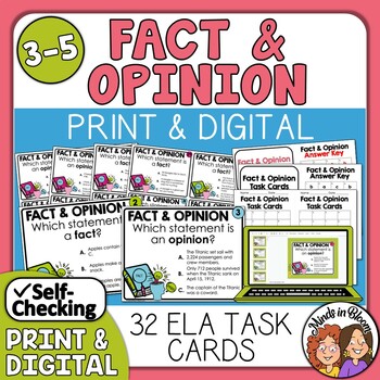 Preview of Fact and Opinion Task Cards | Print & Digital | Google | Easel Self-Checking