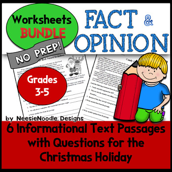 Preview of BUNDLE of 6 Fact and Opinion Practice Worksheets for the Christmas Holiday