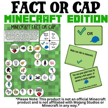 Preview of Fact or Cap Board Game: Minecraft Edition- Practice Reading with 64 Cards