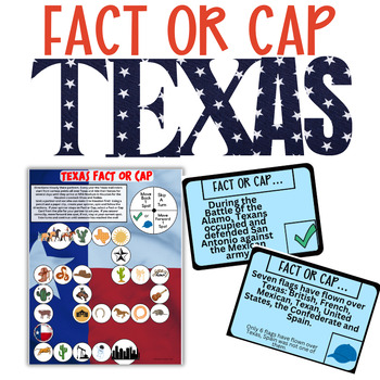 Preview of Fact or Cap Board Game: Texas Edition- Practice Reading with 64 Cards