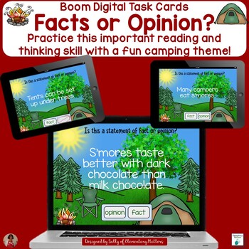 Preview of Fact or Opinion Camping Theme   Boom Learning Digital Task Cards