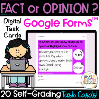 Preview of Fact or Opinion Digital Task Cards | Self-Grading Google Forms