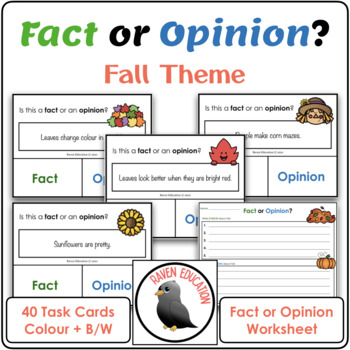 Preview of Fact or Opinion? Fall Task Cards & Worksheet