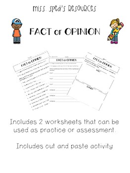 Fact or Opinion Handouts by Miss SPED's Resources | TPT