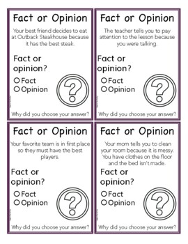 Fact or Opinion: Problem Solving Task Cards and Worksheets | TpT