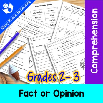 Preview of Fact or Opinion Reading Comprehension Writing & Game Worksheets Grades 2-3