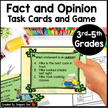 Preview of Fact and Opinion Task Cards and Game  Print and Digital 3rd, 4th, and 5th grade