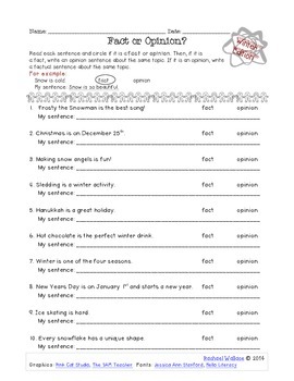 Fact or Opinion Worksheet: Winter Edition FREEBIE by Rae Wallace