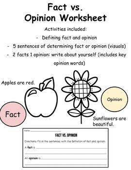 Preview of Fact vs. Opinion Worksheet - ESL/ENL Friendly - Visuals