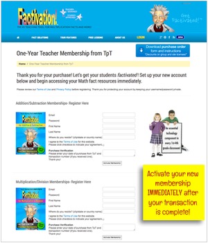Preview of Factivation.com ONE YEAR TEACHER MEMBERSHIP - Multiplication/Division