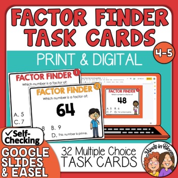 Preview of Factoring, Prime and Composite Numbers, Factors and Multiples Math Task Cards