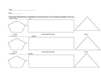 Preview of Factor Label Method / Dimensional Analysis Graphic Organizer Worksheet