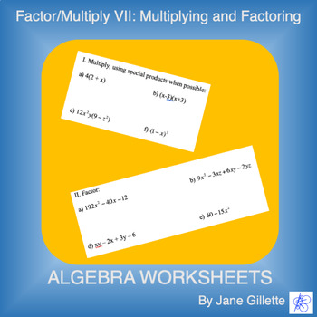 Preview of Factor/Multiply VII: Multiplying and Factoring