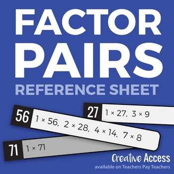 Preview of Factor Pairs 1-75 Reference Sheet