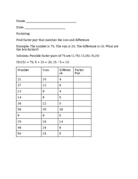 Preview of Factor Pairs