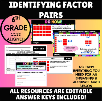 Preview of Factor Pairs Lesson: No Prep! (Slides, Notes, Do Now, Exit Ticket, Homework)