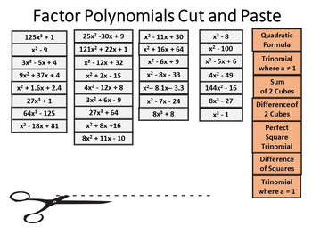 Preview of Factor Polynomials Digital Cut and Paste