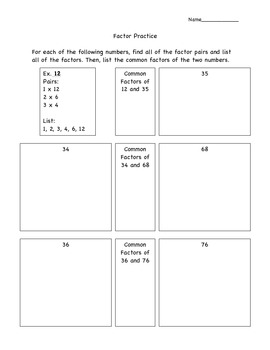 Factor Practice by Michelle Hart | Teachers Pay Teachers