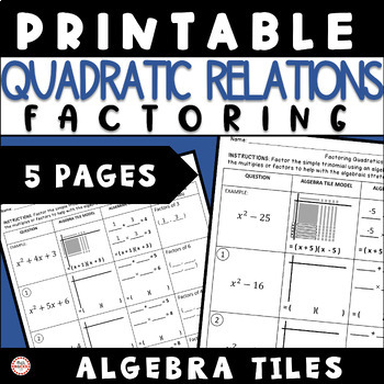 Preview of Factor Simple Trinomials Algebra Tiles Printable Quadratics Activity Algebra 1
