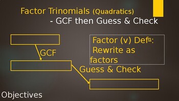 Preview of Factor Quadratics when a not = 1, GCF then Guess & Check -PPT (w/ free video)