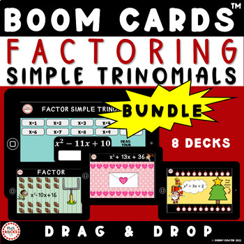 Preview of Factor Simple Trinomials Quadratic Relations 9th Grade Math Boom Cards™ Bundle