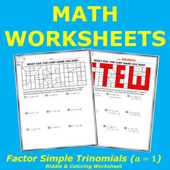 Preview of Factor Simple Trinomials (a=1) Riddle & Coloring Worksheet #3