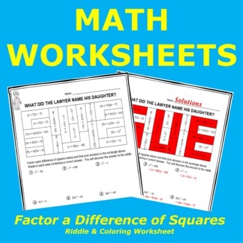 Preview of Factor a Difference of Squares Riddle & Coloring Worksheet